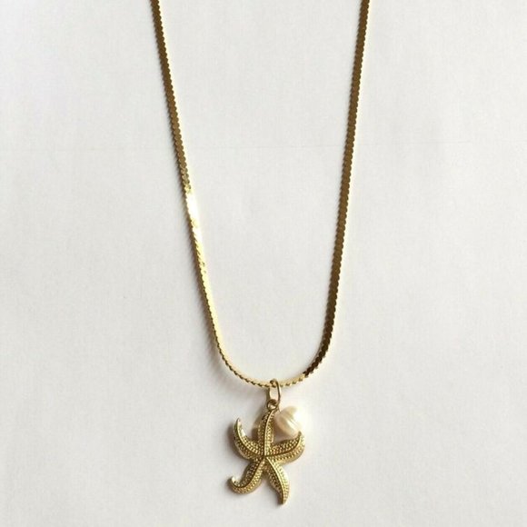 Starfish Pearl Necklace 23" Gold Plated Sea life Island Freshwater White - Picture 4 of 10